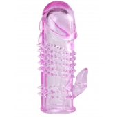 Розовая  гелевая насадка с клиторальным отростком - 13,5 см. - Toyfa Basic - в Санкт-Петербурге купить с доставкой