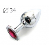 Коническая серебристая анальная втулка с малиновым кристаллом - 8,2 см. - Anal Jewelry Plug - купить с доставкой в Санкт-Петербурге