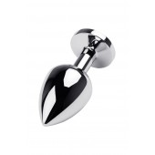 Серебристая коническая анальная пробка с красным кристаллом - 8 см. - ToyFa - купить с доставкой в Санкт-Петербурге