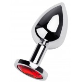 Серебристая коническая анальная пробка с красным кристаллом - 8 см. - ToyFa - купить с доставкой в Санкт-Петербурге