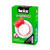 Розовое эрекционное виброкольцо Luxe VIBRO  Поцелуй стриптизёрши  + презерватив - Luxe - в Санкт-Петербурге купить с доставкой