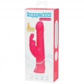 Розовый вибратор Thrusting Realistic Rechargeable Rabbit Vibrator с имитацией толчков - 22,8 см. - Happy Rabbit