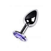 Серебристая конусовидная анальная пробка с фиолетовым кристаллом - 7 см. - ToyFa - купить с доставкой в Санкт-Петербурге