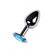 Серебристая конусовидная анальная пробка с голубым кристаллом - 7 см. - ToyFa - купить с доставкой в Санкт-Петербурге