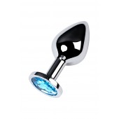 Серебристая конусовидная анальная пробка с голубым кристаллом - 8 см. - ToyFa - купить с доставкой в Санкт-Петербурге