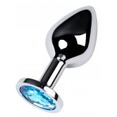 Серебристая конусовидная анальная пробка с голубым кристаллом - 8 см. - ToyFa - купить с доставкой в Санкт-Петербурге