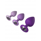 Набор из 3 фиолетовых анальных пробок со стразами Little Gems Trainer Set - Pipedream - купить с доставкой в Санкт-Петербурге