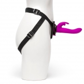 Лиловый страпон Rechargeable Vibrating Strap-On Harness Set - 17,6 см. - Happy Rabbit - купить с доставкой в Санкт-Петербурге