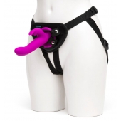 Лиловый страпон Rechargeable Vibrating Strap-On Harness Set - 17,6 см. - Happy Rabbit - купить с доставкой в Санкт-Петербурге