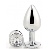 Серебристая анальная втулка с прозрачным кристаллом - 7,1 см. - Dream Toys - купить с доставкой в Санкт-Петербурге