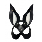 Черная маска зайки с белым мехом на ушках Miss Bunny - БДСМ Арсенал - купить с доставкой в Санкт-Петербурге