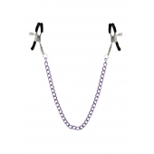 Зажимы для сосков с фиолетовой цепочкой Sweet Caress Nipple Chain - Sweet Caress - купить с доставкой в Санкт-Петербурге