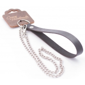 Серебристый металлический поводок с кожаной черной ручкой - 80 см. - Crazy Handmade - купить с доставкой в Санкт-Петербурге