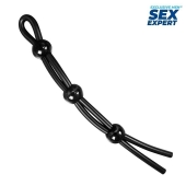 Черное силиконовое лассо с тремя шариками для утяжки - Sex Expert - в Санкт-Петербурге купить с доставкой