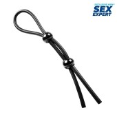 Черное силиконовое лассо с двумя шариками для утяжки - Sex Expert - в Санкт-Петербурге купить с доставкой