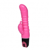 Розовый вибратор-кролик с ребрышками - 22,5 см. - Baile