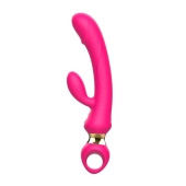 Розовый вибратор-кролик с ручкой-кольцом - 24,6 см. - I-MOON