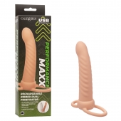 Телесная насадка для двойного проникновения Rechargeable Ribbed Dual Penetrator с вибрацией - California Exotic Novelties - купить с доставкой в Санкт-Петербурге