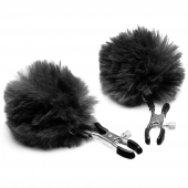 Зажимы для сосков с черным помпонами Pom Pom Nipple Clamps - XR Brands - купить с доставкой в Санкт-Петербурге