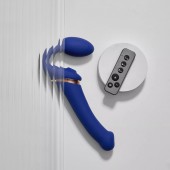 Синий безремневой страпон Multi Orgasm Bendable Strap-On size XL с клиторальной стимуляцией - Strap-on-me - купить с доставкой в Санкт-Петербурге