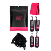 Черно-розовый эротический набор: фиксатор, оковы, наручники, повязка - Erokay - купить с доставкой в Санкт-Петербурге