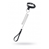 Черный узкий однослойный ошейник с серебристым поводком-цепочкой - Pecado - купить с доставкой в Санкт-Петербурге