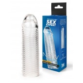 Прозрачная закрытая насадка на пенис с ребрышками - 16 см. - Sex Expert - в Санкт-Петербурге купить с доставкой