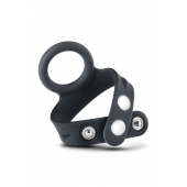 Черное эрекционное кольцо с подхватом мошонки на кнопках VS6 - Blush Novelties - в Санкт-Петербурге купить с доставкой