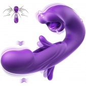 Фиолетовый вибратор с функциями фингеринга и лизания - 17,5 см. - Secwell