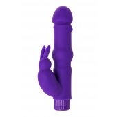 Фиолетовый вибратор с утолщением посередине и клиторальным зайчиком - 18 см. - A-toys