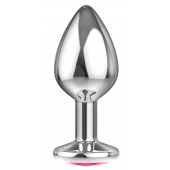 Большая серебристая анальная пробка Diamond Pink Sparkle Large с розовым кристаллом - 8 см. - Lola Games - купить с доставкой в Санкт-Петербурге