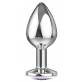 Малая серебристая анальная пробка Diamond Purple Sparkle Small с фиолетовым кристаллом - 7 см. - Lola Games - купить с доставкой в Санкт-Петербурге