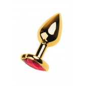 Золотистая анальная пробка с кристаллом-сердцем - 7,5 см. - ToyFa - купить с доставкой в Санкт-Петербурге