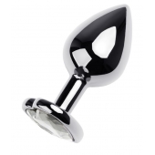 Серебристая анальная пробка с прозрачным кристаллом-сердцем - 8 см. - ToyFa - купить с доставкой в Санкт-Петербурге