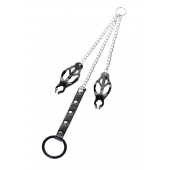 Черно-серебристые зажимы для сосков с кольцом для пениса TOYFA Metal - ToyFa - купить с доставкой в Санкт-Петербурге