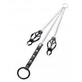 Черно-серебристые зажимы для сосков с кольцом для пениса TOYFA Metal - ToyFa - купить с доставкой в Санкт-Петербурге