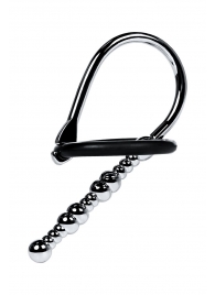 Серебристый уретральный плаг-бусины TOYFA Metal с мягким фиксириющим кольцом - ToyFa - купить с доставкой в Санкт-Петербурге