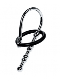 Серебристый уретральный плаг-бусины TOYFA Metal с мягким фиксириющим кольцом - ToyFa - купить с доставкой в Санкт-Петербурге