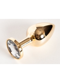 Золотистая маленькая анальная втулка с прозрачным кристаллом - 6 см. - ToyFa - купить с доставкой в Санкт-Петербурге