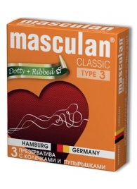 Розовые презервативы Masculan Classic Dotty+Ribbed с колечками и пупырышками - 3 шт. - Masculan - купить с доставкой в Санкт-Петербурге