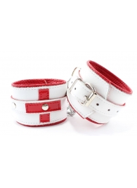 Бело-красные кожаные наручники для медсестры - БДСМ Арсенал - купить с доставкой в Санкт-Петербурге