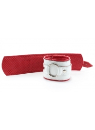 Бело-красные кожаные наручники с кольцом - БДСМ Арсенал - купить с доставкой в Санкт-Петербурге