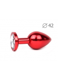 Коническая красная анальная втулка с прозрачным кристаллом - 9,3 см. - Anal Jewelry Plug - купить с доставкой в Санкт-Петербурге