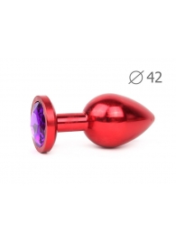 Коническая красная анальная втулка с кристаллом фиолетового цвета - 9,3 см. - Anal Jewelry Plug - купить с доставкой в Санкт-Петербурге