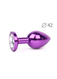 Коническая фиолетовая анальная втулка с прозрачным кристаллом - 9,3 см. - Anal Jewelry Plug - купить с доставкой в Санкт-Петербурге