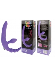 Фиолетовый безремневой страпон с анальным отростком и вибрацией - 15 см. - Bior toys - купить с доставкой в Санкт-Петербурге