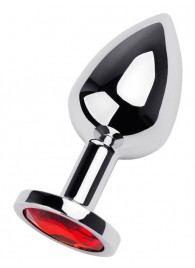 Серебристая коническая анальная пробка с красным кристаллом - 8 см. - ToyFa - купить с доставкой в Санкт-Петербурге