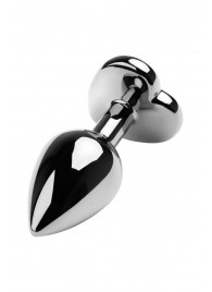 Серебристая коническая анальная пробка с красным кристаллом-сердечком - 7 см. - ToyFa - купить с доставкой в Санкт-Петербурге