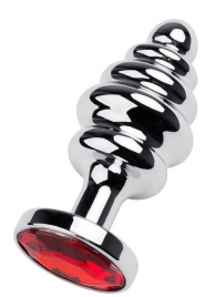 Серебристая анальная пробка-елочка с красным кристаллом - 7,2 см. - ToyFa - купить с доставкой в Санкт-Петербурге
