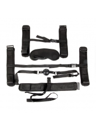 Пикантный черный текстильный набор БДСМ: наручники, оковы, ошейник с поводком, кляп, маска - Bior toys - купить с доставкой в Санкт-Петербурге